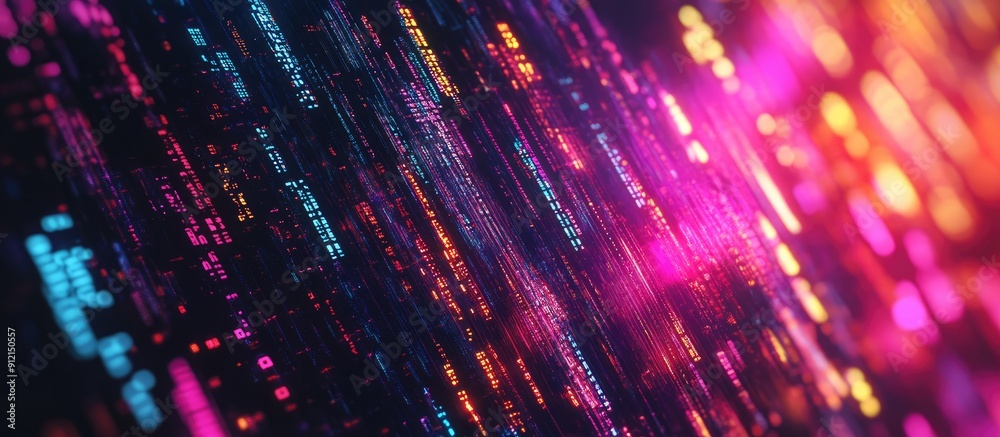 Poster 3d rendering of futuristic text with technological glitch effects and interference patterns