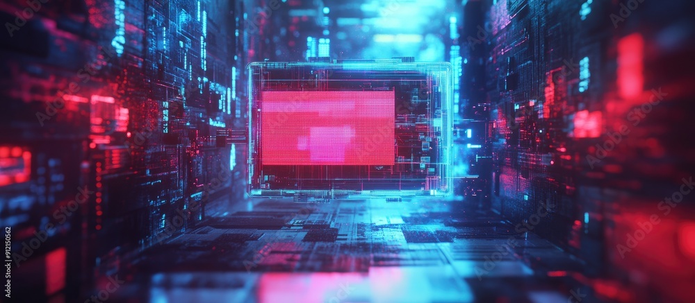 Poster 3d rendering of no signal display with technological glitches and screen interference effects