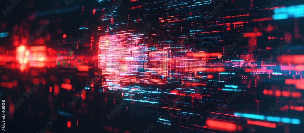 Poster 3d rendering of text with screen effects featuring technological glitches and interference