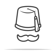 Fez hat and mustache outline icon transparent vector isolated