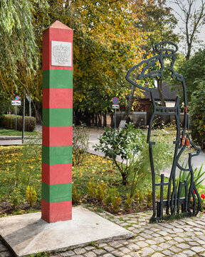 Border post and monument to the border guard with dog in Zelenogradsk. Kaliningrad region. Russia