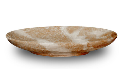 Empty Brown circle marble plate isolated on white background.