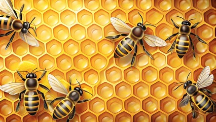 A Golden Tapestry of Life: Bees in Motion Around Honeycomb  AI generated