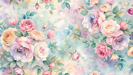 Whimsical Watercolor Rococo Roses in a Pastel Garden  Generative AI