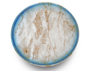 Empty Brown circle marble plate isolated on white background.