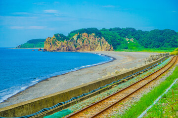 Obraz premium 海沿いの鉄道風景