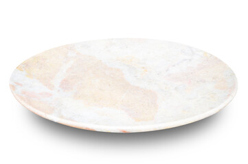 Empty Brown circle marble plate isolated on white background.