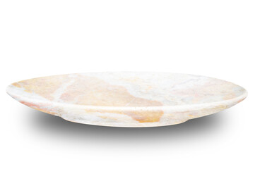 Empty Brown circle marble plate isolated on white background.