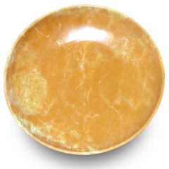 Empty Brown circle marble plate isolated on white background.