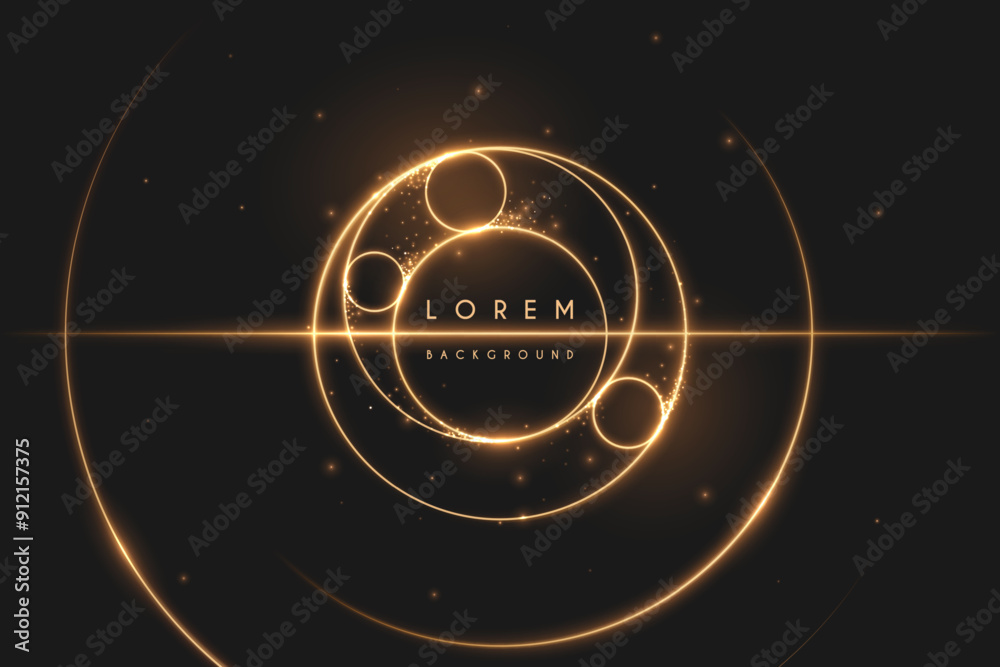 Wall mural golden light rings on black background