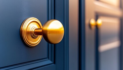 Obraz premium A blue door with a golden doorknob