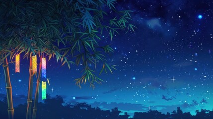 Night Sky with Bamboo and Decorations