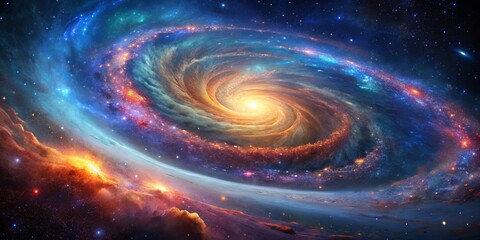 Obraz premium Dynamic Galactic Swirls and colorful star fields in the vast cosmos captured in mesmerizing astrophotography, Galaxy, Swirls