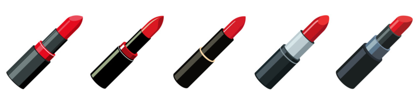 Red lipstick icons set. Womens lipstick icon in flat style. Vector illustration