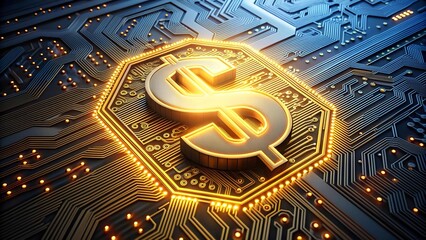A Vibrant Visualization of the Digital Dollar on a Futuristic Circuitry  generative AI