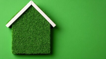 A creative depiction of a house silhouette made from lush green grass, symbolizing eco-friendly living and sustainability.
