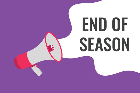 end of season button, banner, label, template for website. end of season text with colorful megaphone icon
