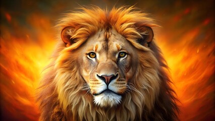 The Golden Majesty: A Majestic Lion Portrait in Rich Golds and Reds  Generative AI