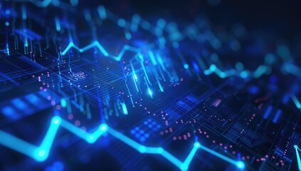 Obraz premium Dynamic Abstract Background Featuring Blue Glowing Stock Market Graph and Financial Data Trends