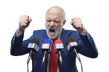 Party leader giving a speech at the press conference