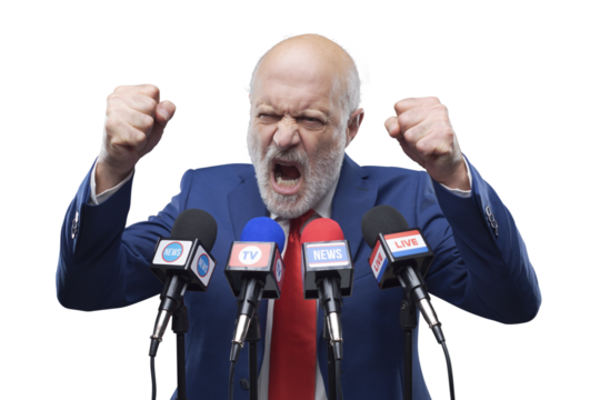 Party leader giving a speech at the press conference