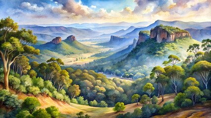 A Watercolor Depiction of Australia's Varied Terrain  Generative AI