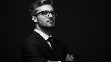 Fototapeta premium image of handsome young businessman, single color background with generative ai