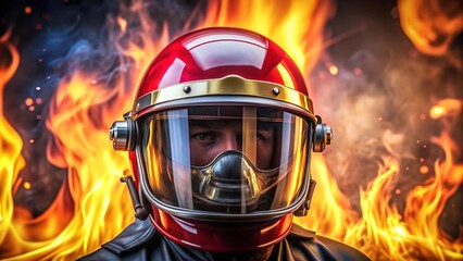 Crimson Blaze: A Futuristic Firefighter's Helmet in Action  AI generated