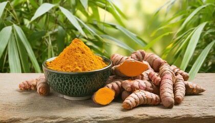  Turmeric (curcumin) powder and fresh rhizome