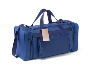 Textile travel bag of blue color isolated on white background