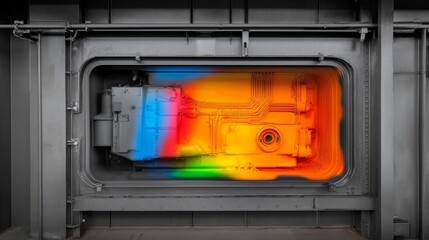 Detailed thermal image of electrical wiring inside a panel, showing temperature variations.