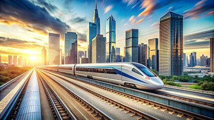 A Symphony of Steel and Speed: A High-Speed Train Gliding Through a Modern Cityscape  Generative AI