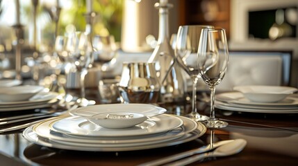 Fototapeta premium Elegant and beautiful dining table arrangements placed on a luxurious table,