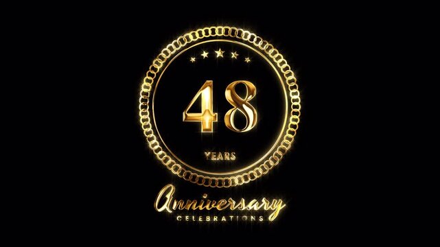 48th Anniversary Celebration. Happy 48 Years Anniversary Animation in Gold Color on the Transparent Background, Alpha Channel. Great for greetings, celebrations, events, and gifts.