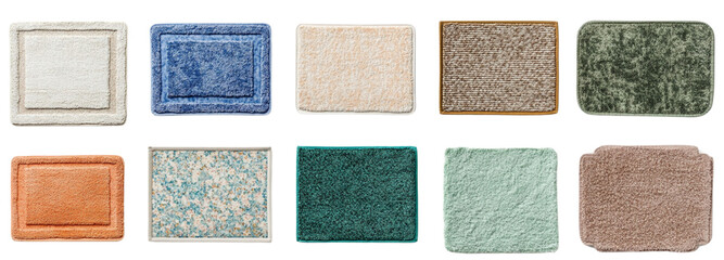 Fototapeta premium Collection of various classic bathroom rug mat isolated on transparent background