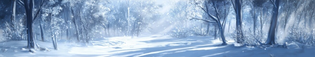 Fototapeta premium Frosty Tranquility: A High-Fidelity Hand-Drawn Illustration of Nature's Peace in a Snowy Environment, Capturing the Season's Charm with Unique Comfort in Anime Style.