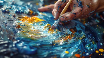 Hand Mixing Paint on Palette