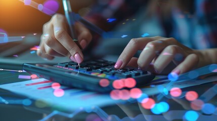 Fototapeta premium Close-up of Hand on Calculator, Business and Finance