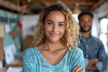Confident Young Woman in Casual Office Setting - Business Team Concept - Professional Portrait for Editorial Use