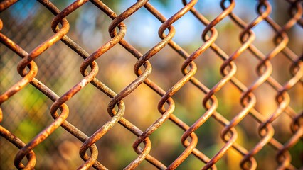 Fototapeta premium Rust and Resilience: A Close-Up on a Weathered Chain Link Fence Generative AI