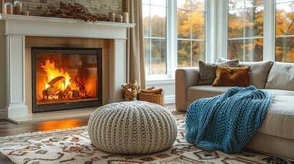 Fototapeta premium Cozy Fireplace in a Modern Living Room