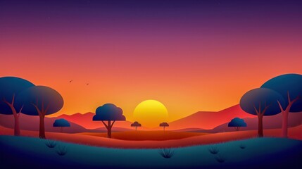Obraz premium Colorful Sunset Landscape Illustration