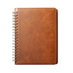 Blank brown leather notebook mockup isolated on transparent background