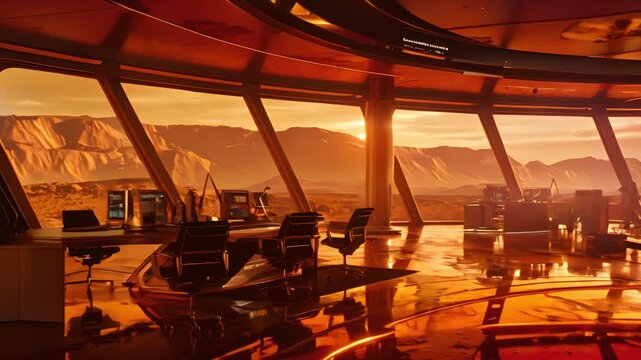 Futuristic Control Room with  Landscape View