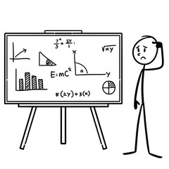 A boy is confused in front of a math problem on the board