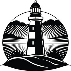 lighthouse silhouette illustration black and white