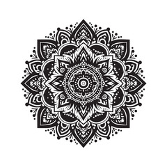 Black Mandala art, vector geometric design in black and white illustration.