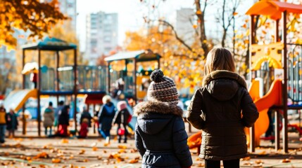 Obraz premium Children in playground in the city.