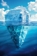 Obraz premium Giant Iceberg Floating on a Clear Blue Ocean with Underwater View of its Massive Size