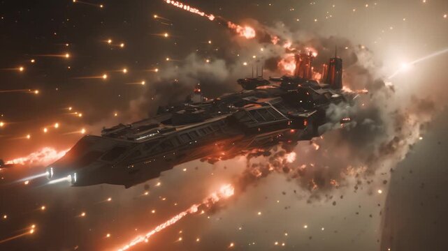 Spacecraft in a Fiery Space Battle